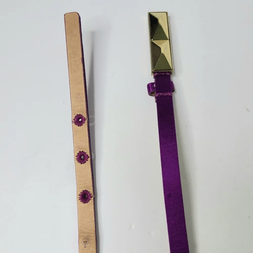 Talbots Bright Purple Silk Cotton Genuine Leather Skinny Belt
